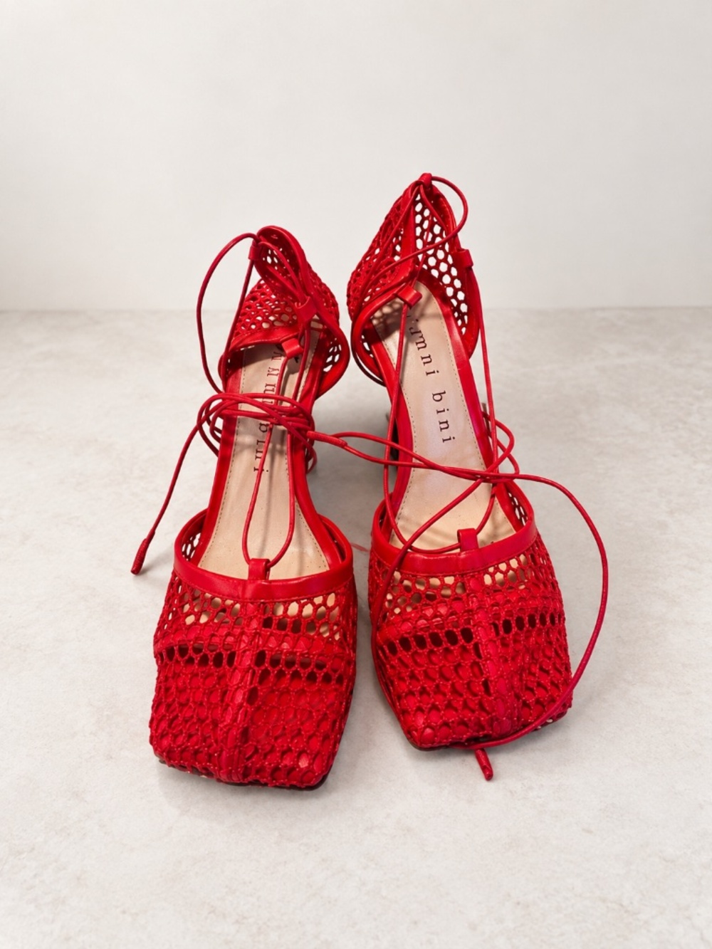 Red Lace-Up Mesh Flats – Statement Shoes